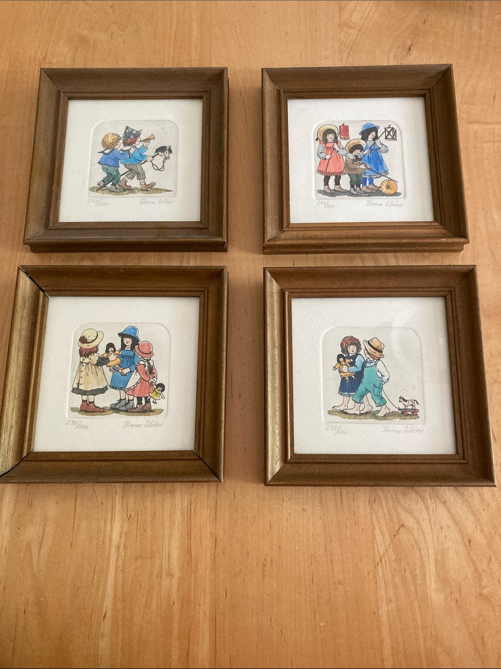Vintage Style Framed Children's Illustration Set - Brown Frames